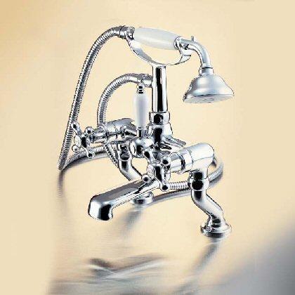 E6125 KINGSTON Dual control two taphole bath Shower Mixer complete with Shower kit. Crosshead handles.