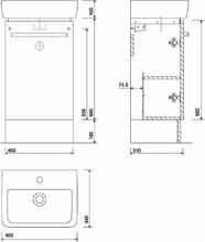 e200 45cm Handrinse Basin Unit, gloss grey or gloss white