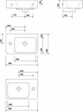 e200 40cm Handrinse Basin 1 taphole, LH or RH tap