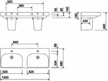 e500 Square 120cm Double Washbasin 2 taphole