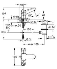 Grohe 21390 COSTA L mono basin mixer, flex hose, pop up waste 