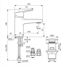 Ceraplan Single Lever Basin Mixer with Click Waste BD246(AA)