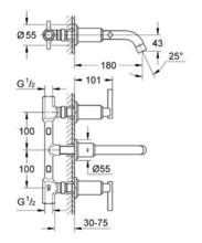 GROHE 20019 ATRIO Jota 3H Basin Mixer Wall Mounted 180mm spout