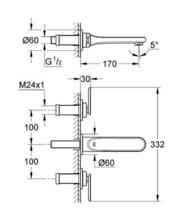 GROHE 20181 29025 VERIS Three-hole Wall Basin Mixer 1/2inch, 170mm spout