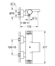 GROHE 34466001 Grohtherm 2000  Thermostatic Bath/Shower Mixer exposed with S unions
