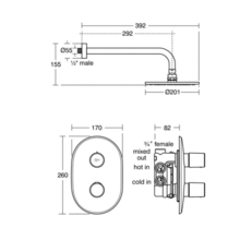 Ideal Standard ** 1 only  ** Ideal A5701AA Boost BIR Shower & Fixed Head, Concealed, Chrome