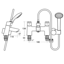 Ideal Standard ** 1 only  ** B0248AA ACTIVE 2 Hole Rim Mounted Bath/Shower Mixer with IDEALRAIN kit