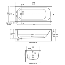 PLAZA Idealform acrylic rectangular bath (170 x 70cm), No tapholes