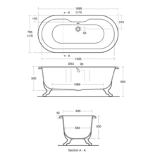 Ideal Standard Rolltop 170 x 80cm Idealcast bath, cast iron feet, no tap holes