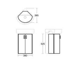 E6463  CONCEPT 370 x 380mm Wall hung corner basin unit with two doors