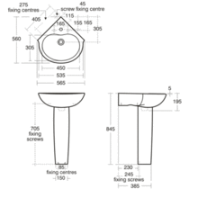 E716201 E616001 Space 57cm corner washBasin
