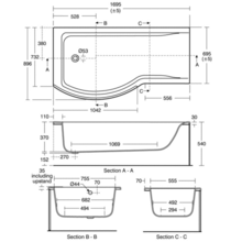 E7316 E7315 Concept 170cm Shower bath