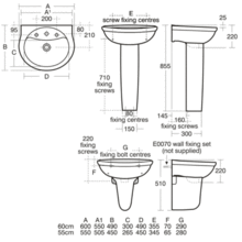 ALTO Basin 50, 55 or 60cm, 1 or 2 tap holes