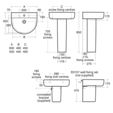 Ideal Standard CONCEPT Arc 55cm pedestal or furniture basin, 1 tap hole