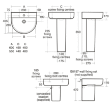 Ideal Standard CONCEPT Arc 60cm pedestal or furniture basin, 1 tap hole