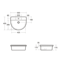 Ideal Standard CONCEPT Arc 55cm countertop basin, 1 tap hole