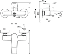 Ideal Standard A6583AA TESI 2 Hole Wall Mounted Bath Shower Mixer