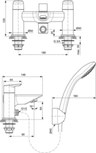 Ideal Standard A6591AA TESI 2 Hole Rim Mounted Bath/Shower Mixer with IDEALRAIN kit