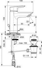 Ideal Standard A6592AA TESI Basin Mixer with Pop up Waste