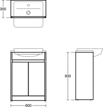 Ideal Standard CONCEPT Air Floor standing semi-countertop basin unit 600mm