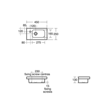 Ideal Standard CONCEPT SPACE GUEST E1335 E1334 450x250mm hand rinse basin, 1 tap hole