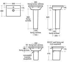 CONCEPT SPACE E1336 E1337 500x38cm or 550x380mm Basin, 1 tap hole