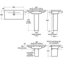 Ideal Standard CONCEPT SPACE E1343  800x380mm furniture or pedestal basin, 1 tap hole