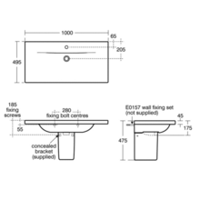 CONCEPT 60cm 70cm 85cm or 100cm vanity basin, 1 tap hole