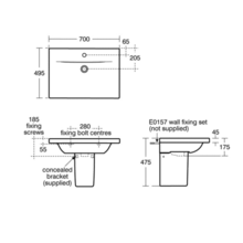 CONCEPT 60cm 70cm 85cm or 100cm vanity basin, 1 tap hole