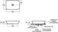 Concept Air Cube vessel basin, range of sizes - no tapholes