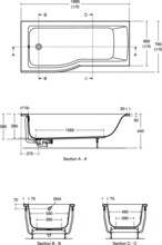 Ideal Standard CONNECT Air Idealform 170 x 80cm shower bath Left Hand