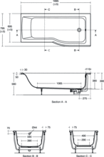 Ideal Standard CONNECT Air Idealform Plus+ 170 x 80cm shower bath, Right hand